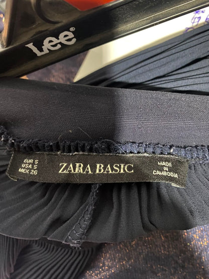 ZARA BASIC |S| WAIST 24| A16| BLACK PLEATED WIDE-LEG PALAZZO PANTS - HIGH-WAISTED ELEGANT EVENING TROUSERS