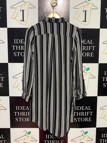 QUIZ |M| BUST 18| A16| BLACK AND WHITE VERTICAL STRIPED LONG SLEEVE SHIRT DRESS