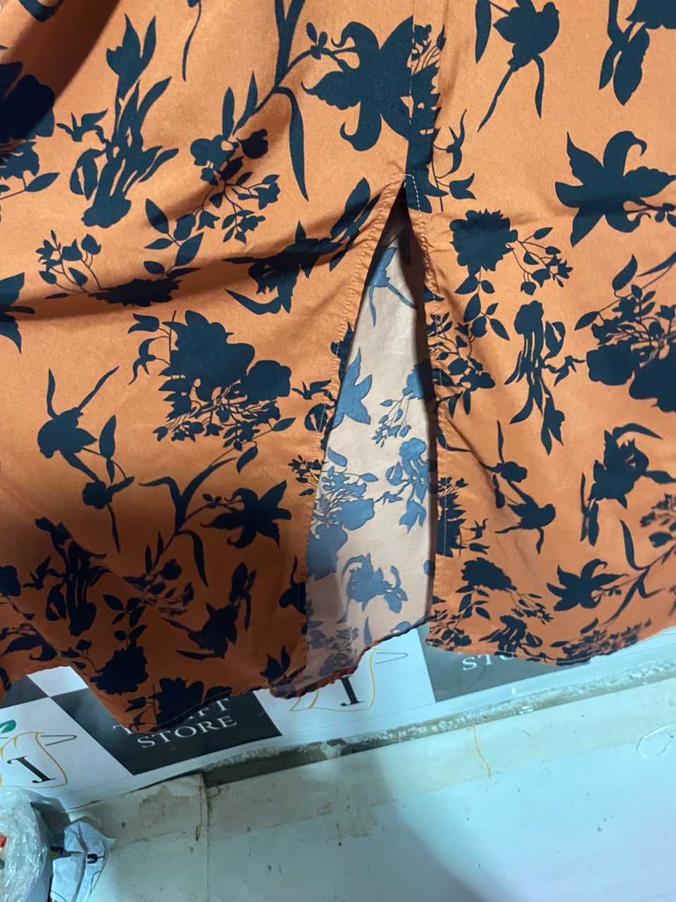 SHEIN |XL| BUST 20| A16| RUST ORANGE & BLACK FLORAL PRINT LONG SLEEVE MAXI DRESS