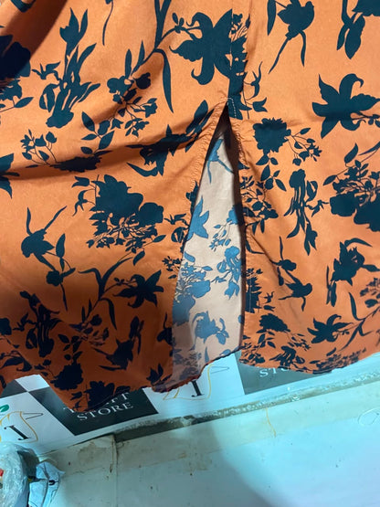 SHEIN |XL| BUST 20| A16| RUST ORANGE & BLACK FLORAL PRINT LONG SLEEVE MAXI DRESS