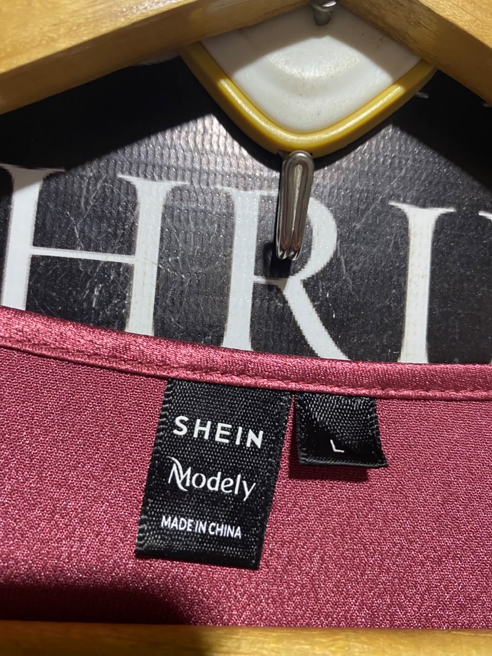 SHEIN |L| BUST 18| A16| MAROON SATIN PLEATED MAXI DRESS - EMBELLISHED V-NECK LONG PUFF SLEEVE EVENING GOWN