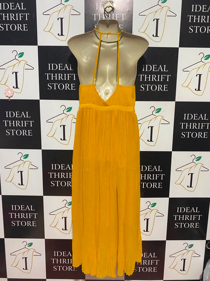 NEXT |M| BUST 15| A16| VIBRANT MUSTARD YELLOW PLEATED HALTER MAXI DRESS