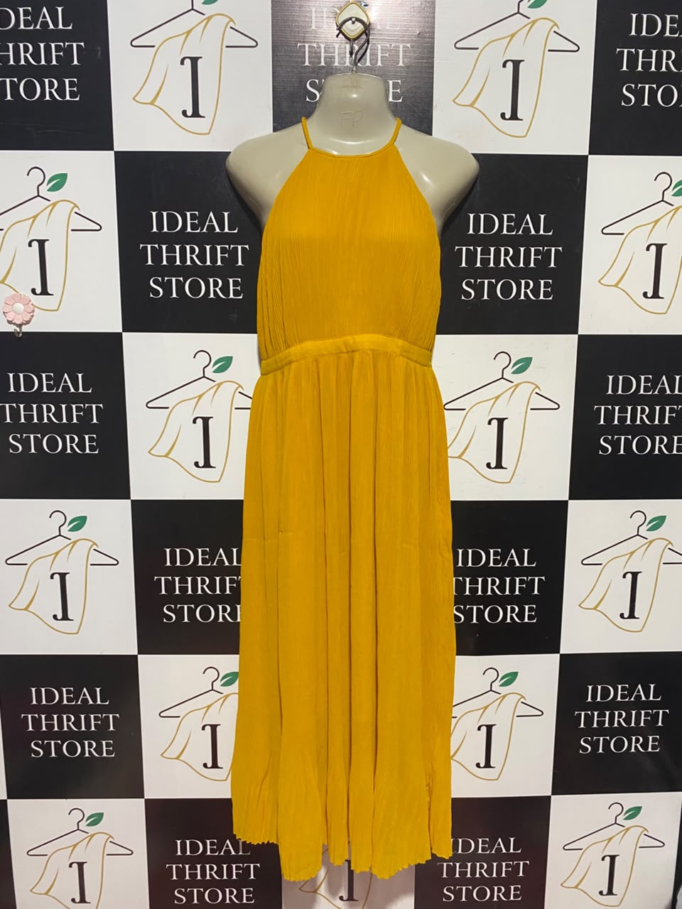NEXT |M| BUST 15| A16| VIBRANT MUSTARD YELLOW PLEATED HALTER MAXI DRESS
