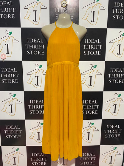 NEXT |M| BUST 15| A16| VIBRANT MUSTARD YELLOW PLEATED HALTER MAXI DRESS