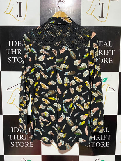 URBAN STUDIO |L| BUST 20| A16| BLACK FEATHER PRINT LONG SLEEVE BUTTON-DOWN SHIRT