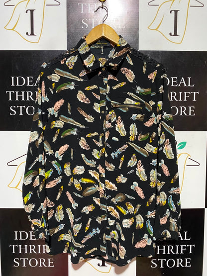 URBAN STUDIO |L| BUST 20| A16| BLACK FEATHER PRINT LONG SLEEVE BUTTON-DOWN SHIRT