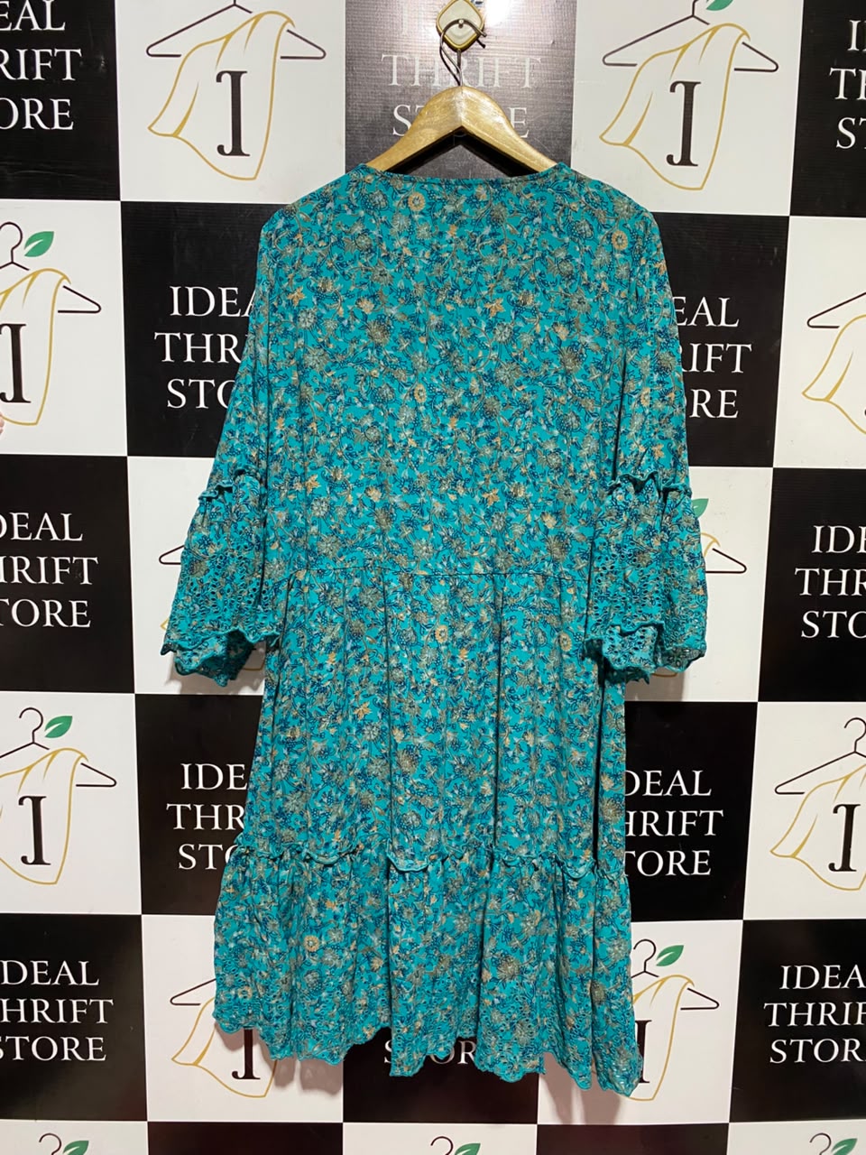 NEXT |XL| BUST 22| A16|TEAL GREEN FLORAL PRINT BOHO TUNIC DRESS