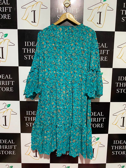 NEXT |XL| BUST 22| A16|TEAL GREEN FLORAL PRINT BOHO TUNIC DRESS