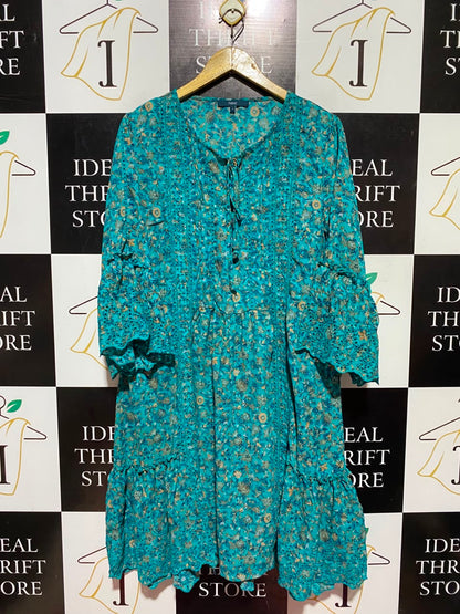 NEXT |XL| BUST 22| A16|TEAL GREEN FLORAL PRINT BOHO TUNIC DRESS