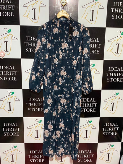 |L| BUST 19| A16| BLACK & BLUSH PINK FLORAL PRINT MAXI DRESS