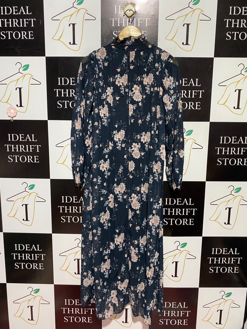|L| BUST 19| A16| BLACK & BLUSH PINK FLORAL PRINT MAXI DRESS