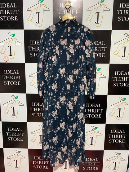|L| BUST 19| A16| BLACK & BLUSH PINK FLORAL PRINT MAXI DRESS