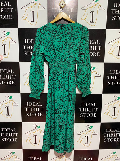 SHEIN |S| BUST 15| A16| EMERALD GREEN & BLACK ANIMAL PRINT MAXI DRESS
