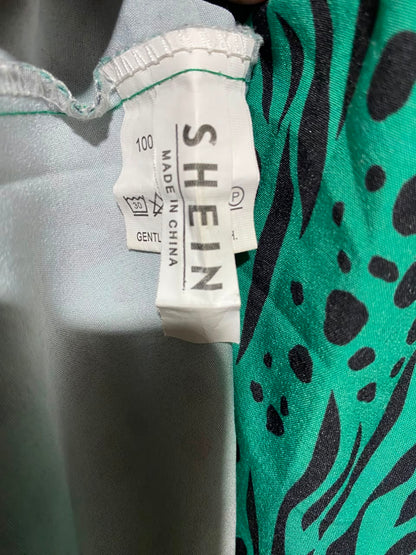SHEIN |S| BUST 15| A16| EMERALD GREEN & BLACK ANIMAL PRINT MAXI DRESS