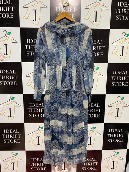 GDG ACTUEL |M| BUST 17| A16| BLUE & WHITE MANDALA PRINT RUFFLE MAXI DRESS