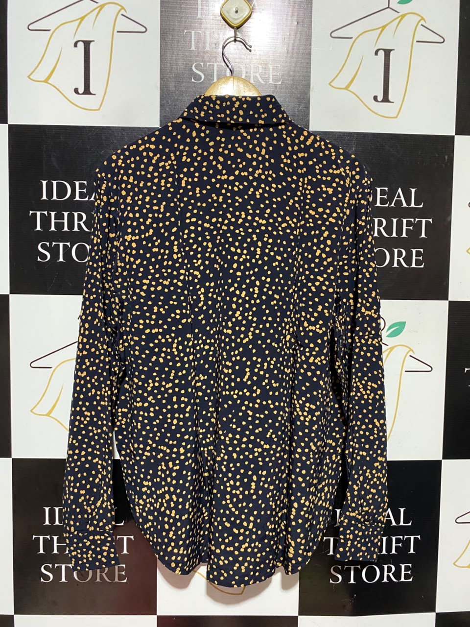 STOCKHOLM ATLELIER |M| BUST 22| A16| BLACK & MUSTARD YELLOW POLKA DOT LONG SLEEVE BUTTON-DOWN SHIRT