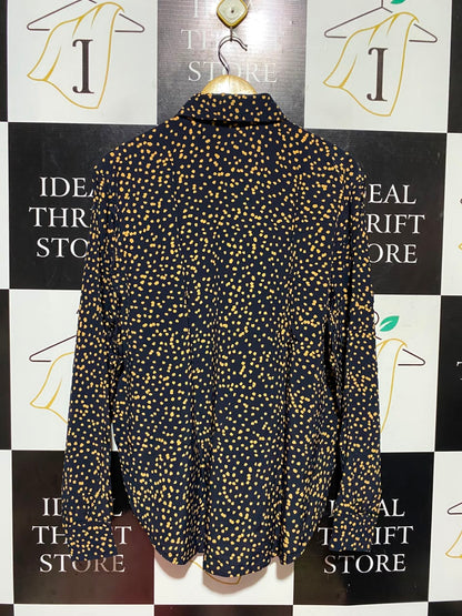 STOCKHOLM ATLELIER |M| BUST 22| A16| BLACK & MUSTARD YELLOW POLKA DOT LONG SLEEVE BUTTON-DOWN SHIRT