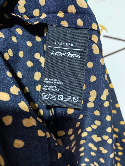STOCKHOLM ATLELIER |M| BUST 22| A16| BLACK & MUSTARD YELLOW POLKA DOT LONG SLEEVE BUTTON-DOWN SHIRT
