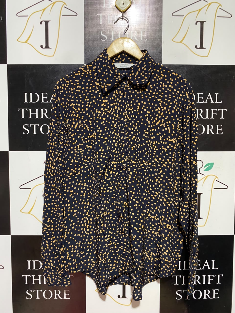 STOCKHOLM ATLELIER |M| BUST 22| A16| BLACK & MUSTARD YELLOW POLKA DOT LONG SLEEVE BUTTON-DOWN SHIRT