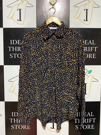 STOCKHOLM ATLELIER |M| BUST 22| A16| BLACK & MUSTARD YELLOW POLKA DOT LONG SLEEVE BUTTON-DOWN SHIRT