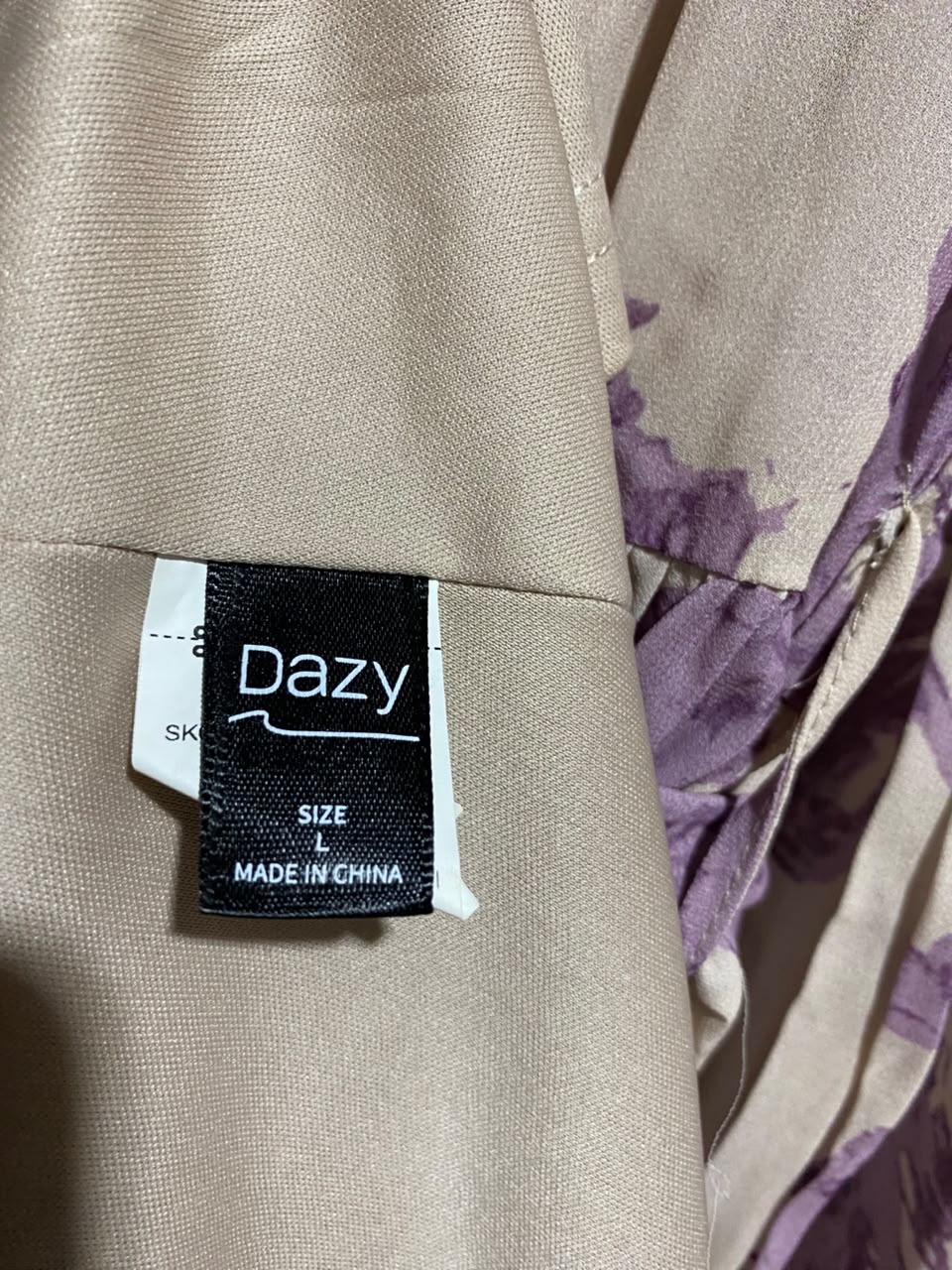 DAZY |L| BUST 19| A16| WOMEN'S BEIGE & PURPLE FLORAL PRINT MAXI DRESS - LONG SLEEVE V-NECK BELTED BOHO DRESS