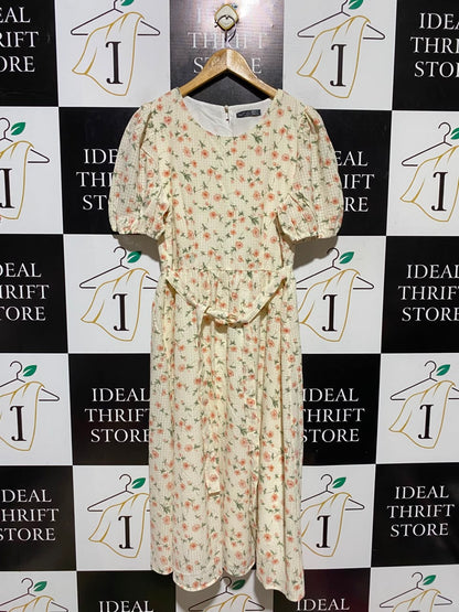 DAZY |L| BUST 19| A16| WOMEN'S CREAM & PEACH FLORAL PRINT MAXI DRESS