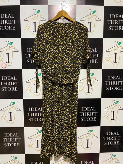 QUIZ |XL| BUST 23| A16| WOMEN'S BLACK & YELLOW DITSY FLORAL WRAP MAXI DRESS
