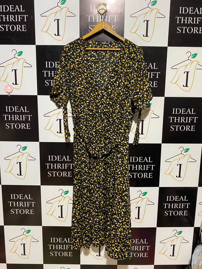 QUIZ |XL| BUST 23| A16| WOMEN'S BLACK & YELLOW DITSY FLORAL WRAP MAXI DRESS