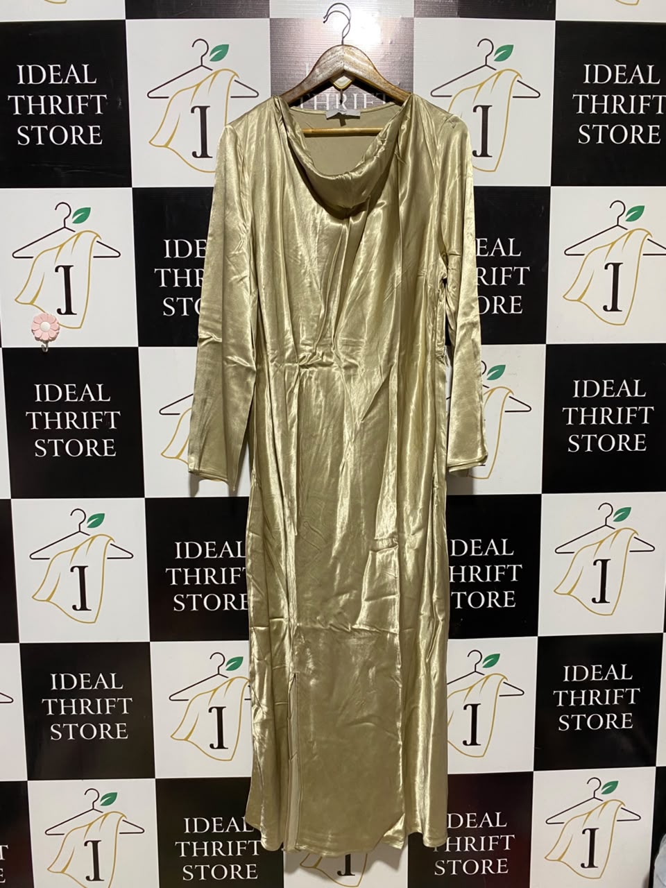 NEXT |L| BUST 19| A16| COWL NECK LONG SLEEVE ELEGANT EVENING DRESS WITH SLIT
