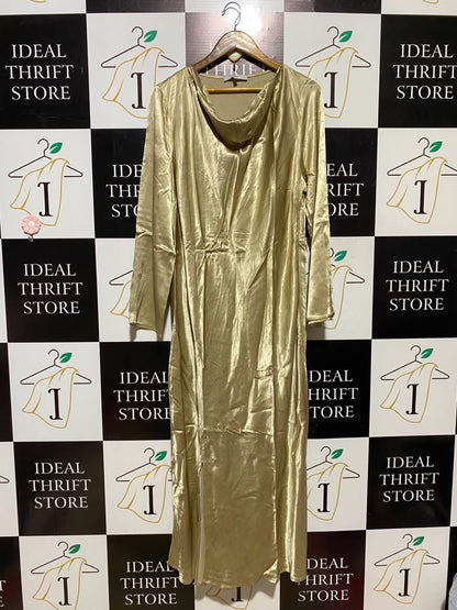 NEXT |L| BUST 19| A16| COWL NECK LONG SLEEVE ELEGANT EVENING DRESS WITH SLIT