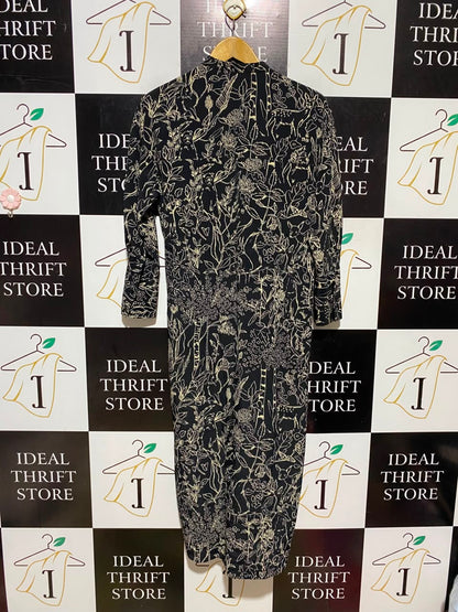 TOP SHOP |L| BUST 19| A16| WOMEN'S BLACK & CREAM BOTANICAL LINE ART MAXI SHIRT DRESS