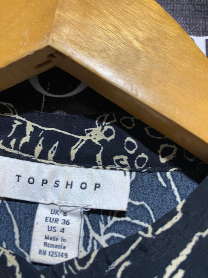 TOP SHOP |L| BUST 19| A16| WOMEN'S BLACK & CREAM BOTANICAL LINE ART MAXI SHIRT DRESS