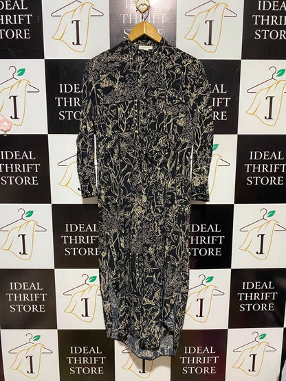 TOP SHOP |L| BUST 19| A16| WOMEN'S BLACK & CREAM BOTANICAL LINE ART MAXI SHIRT DRESS