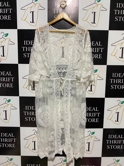 SHEIN |L| BUST 20| A16| OPEN FRONT DRAWSTRING BEACH COVER-UP CARDIGAN