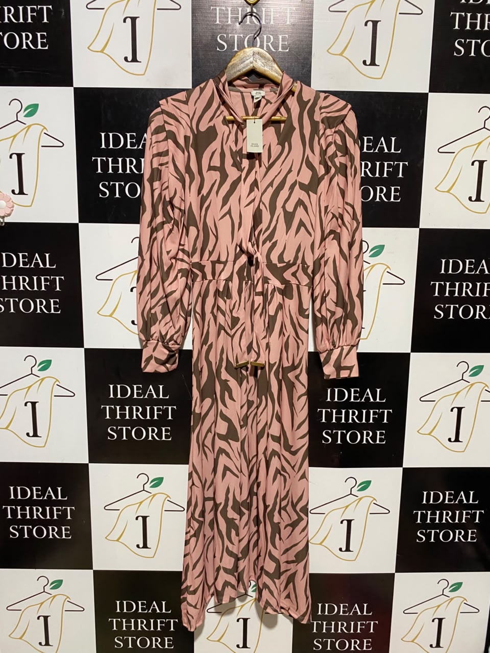 RIVER ISLAND |S| BUST 16| A16| WOMEN'S PINK & BROWN ZEBRA PRINT MAXI DRESS