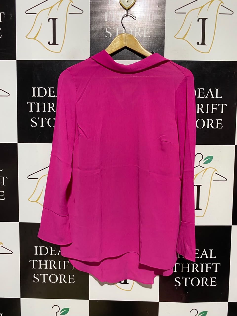 PRIMARK |M| BUST 19| A16| WOMEN'S MAGENTA HOT PINK TIE-NECK LONG SLEEVE TUNIC BLOUSE