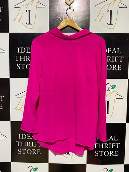 PRIMARK |M| BUST 19| A16| WOMEN'S MAGENTA HOT PINK TIE-NECK LONG SLEEVE TUNIC BLOUSE