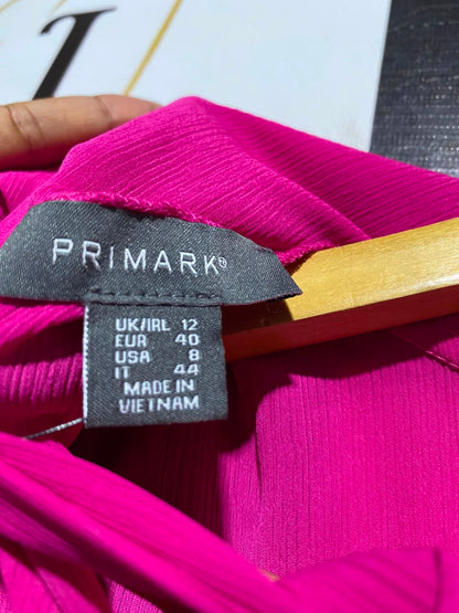 PRIMARK |M| BUST 19| A16| WOMEN'S MAGENTA HOT PINK TIE-NECK LONG SLEEVE TUNIC BLOUSE