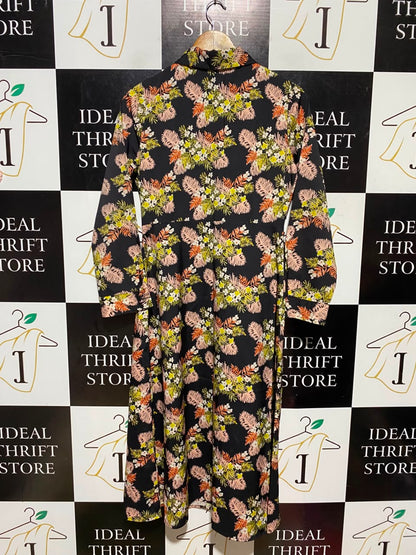 SHEIN |S| BUST 18| A16| WOMEN'S BLACK TROPICAL FLORAL PRINT MAXI SHIRT DRESS