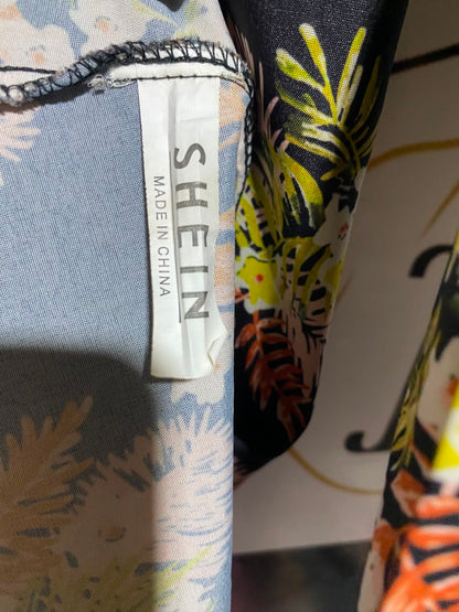 SHEIN |S| BUST 18| A16| WOMEN'S BLACK TROPICAL FLORAL PRINT MAXI SHIRT DRESS