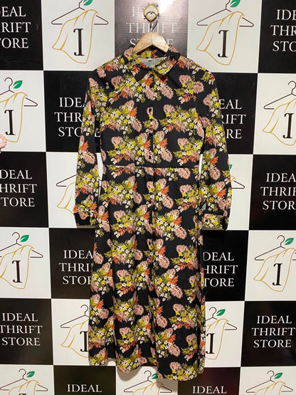 SHEIN |S| BUST 18| A16| WOMEN'S BLACK TROPICAL FLORAL PRINT MAXI SHIRT DRESS