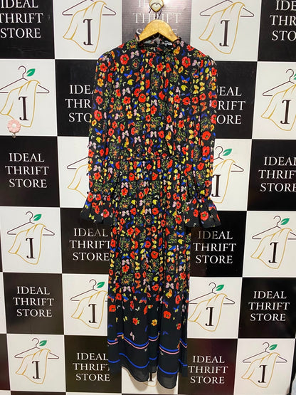 OASIS |M| BUST 18| A16| WOMEN'S BLACK MULTICOLOR FLORAL & BUTTERFLY MAXI DRESS