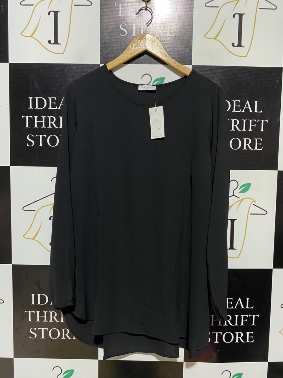 PAPAYA |L| BUST 21| A16| WOMEN'S SOLID BLACK LONG SLEEVE TUNIC BLOUSE