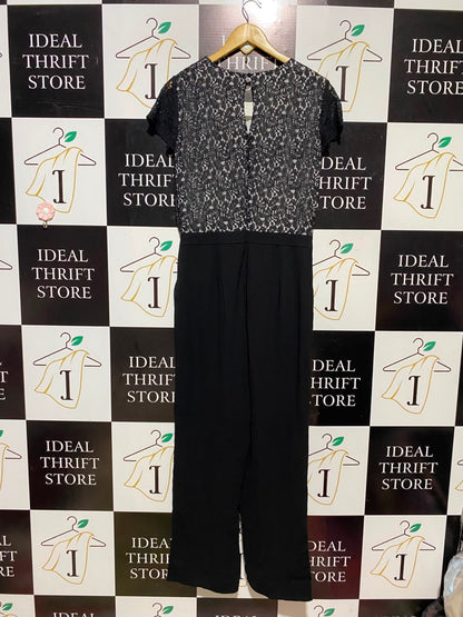PEACOCHS |M| BUST 17| A15| WOMEN'S BLACK LACE BODICE SHORT SLEEVE JUMPSUIT