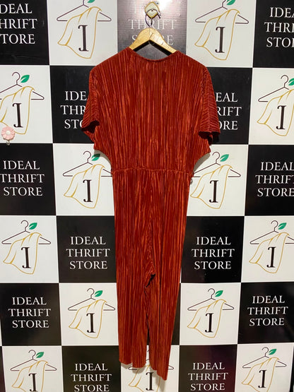 NEW LOOK |L| BUST FREE| A15| WOMEN'S RUST ORANGE PLISSÉ CRINKLE JUMPSUIT