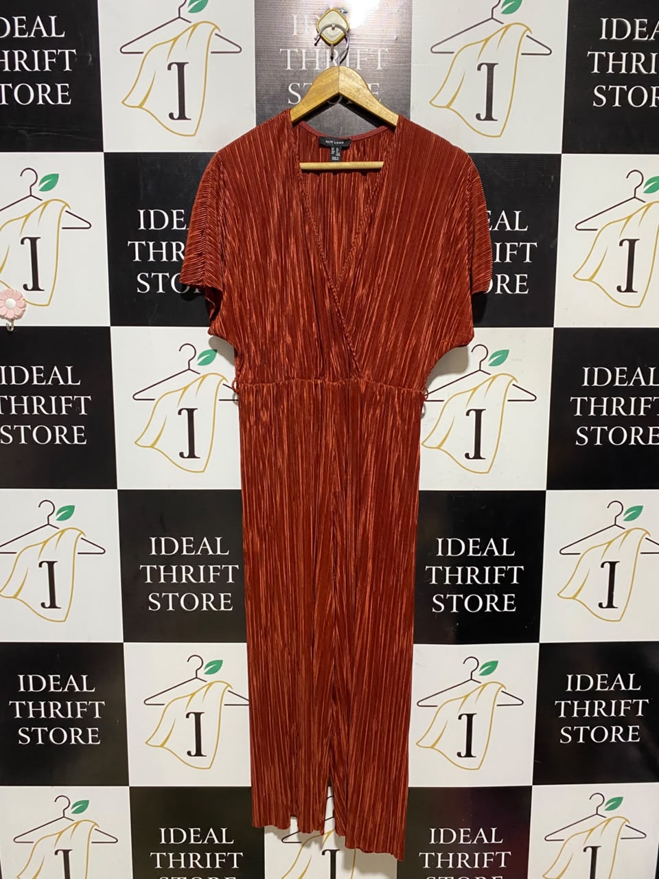 NEW LOOK |L| BUST FREE| A15| WOMEN'S RUST ORANGE PLISSÉ CRINKLE JUMPSUIT