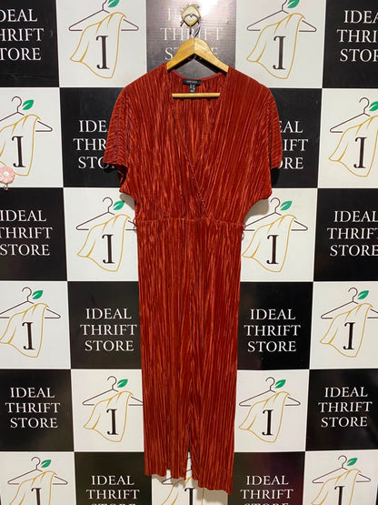 NEW LOOK |L| BUST FREE| A15| WOMEN'S RUST ORANGE PLISSÉ CRINKLE JUMPSUIT