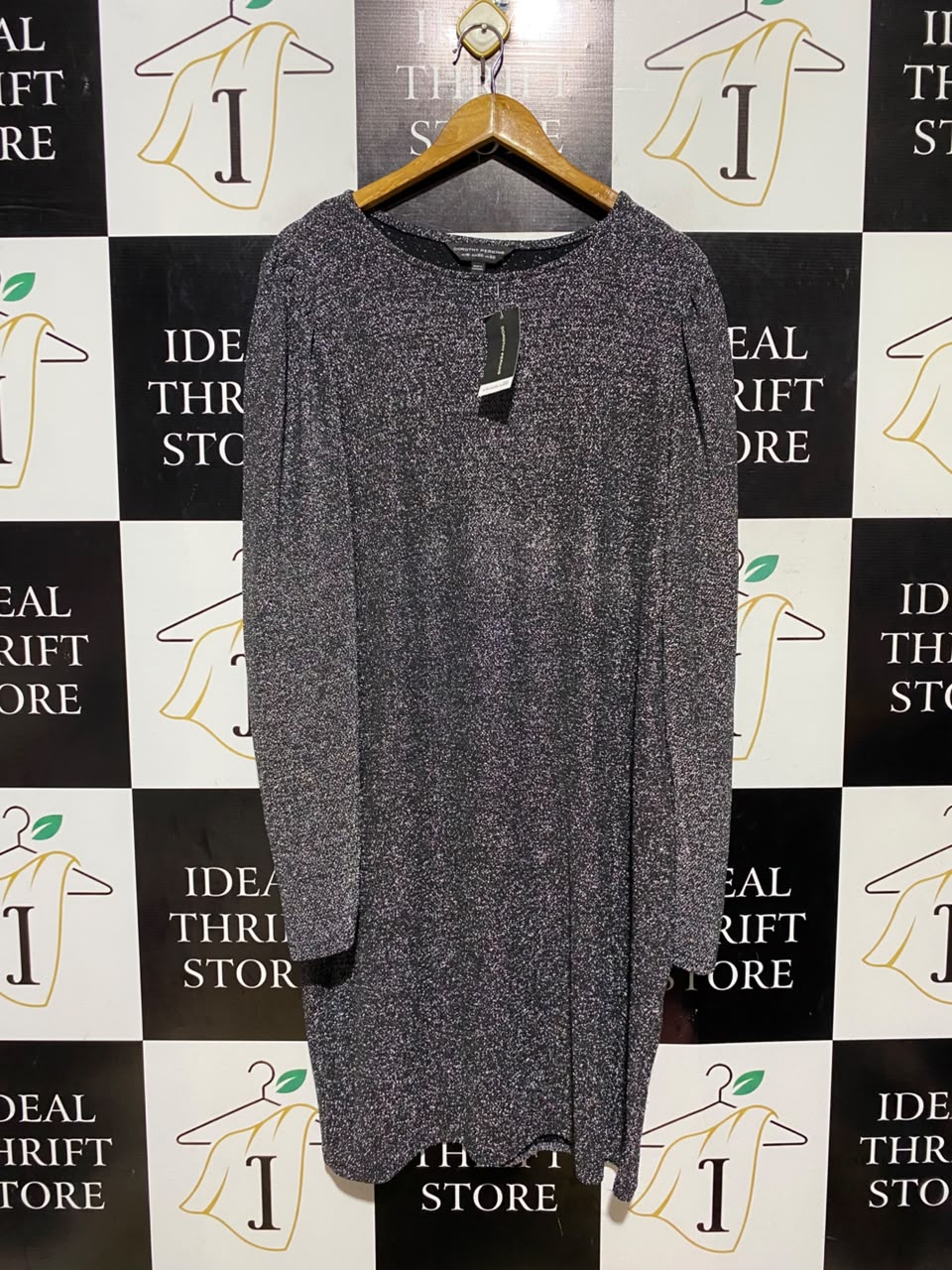 DOROTHY PERKINS |L| BUST 22| A15| WOMEN'S BLACK & SILVER METALLIC SHIMMER MINI DRESS