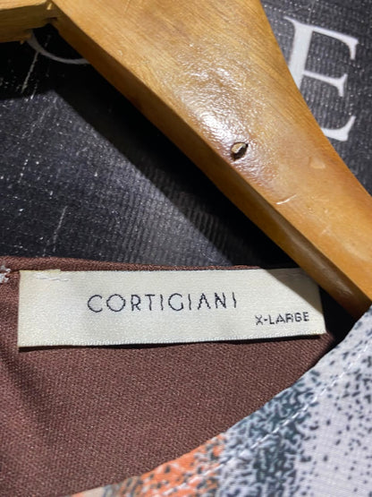 CORTIGIANI |XL| BUST 16| A15| WOMEN'S GREY & RUST LEAF PRINT CHIFFON MAXI DRESS