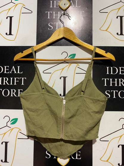 PRETTYLITTLE THING |S| BUST 15| A15| WOMEN'S OLIVE SAGE GREEN PLEATED CORSET CROP TOP